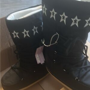 Black Boots with White Star Design